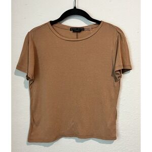 Alice + Olivia Women's Cropped Tee Size XS Short Sleeves Brown Lyocell Cotton